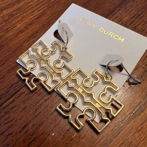 Tory Burch Britten logo drop earrings gold-plated